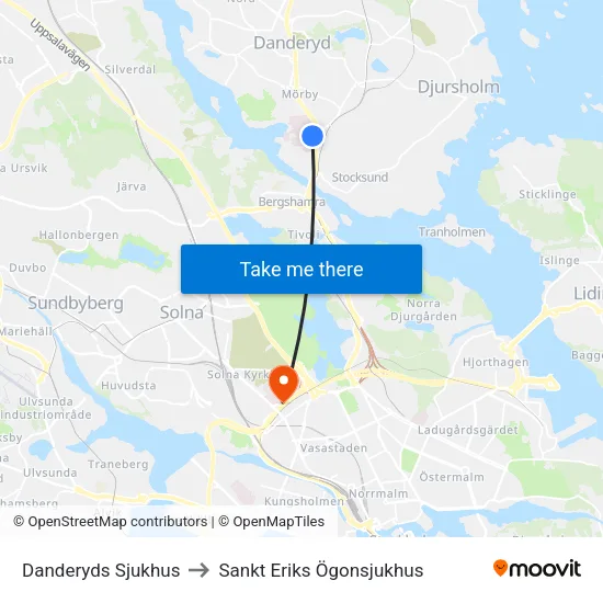 Danderyds Sjukhus to Sankt Eriks Ögonsjukhus map