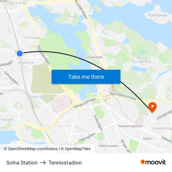 Solna Station to Tennisstadion map