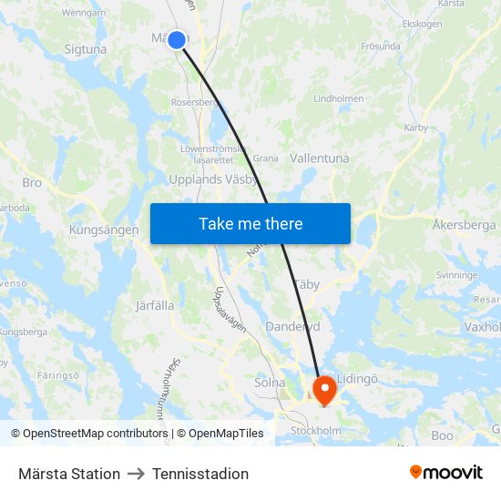 Märsta Station to Tennisstadion map