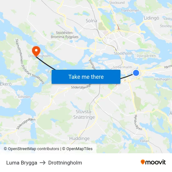 Luma Brygga to Drottningholm map