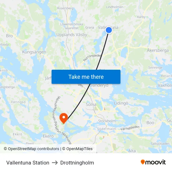 Vallentuna Station to Drottningholm map