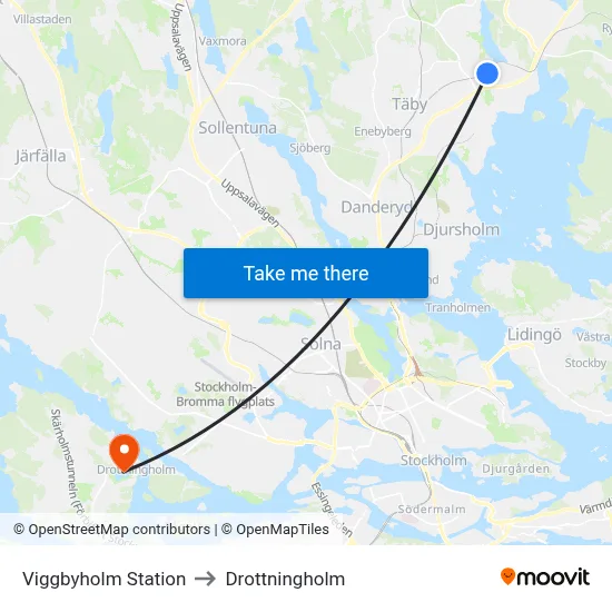 Viggbyholm Station to Drottningholm map