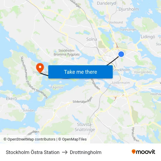 Stockholm Östra Station to Drottningholm map