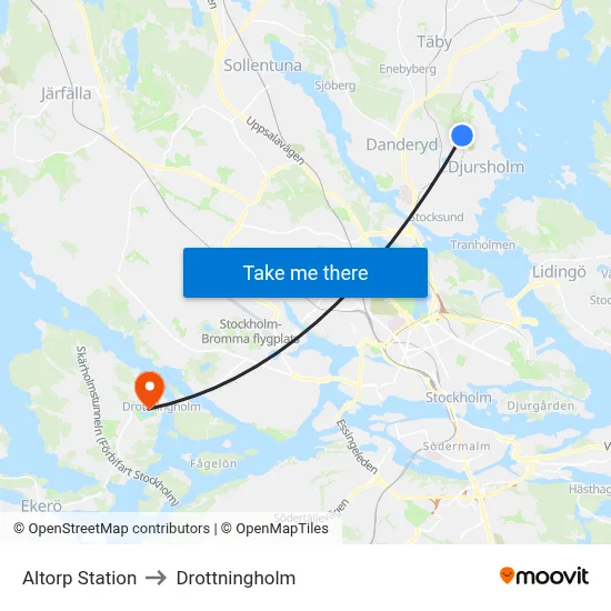 Altorp Station to Drottningholm map