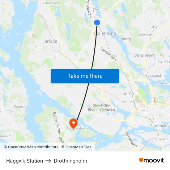 Häggvik Station to Drottningholm map