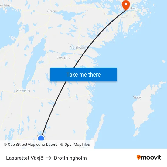 Lasarettet Växjö to Drottningholm map