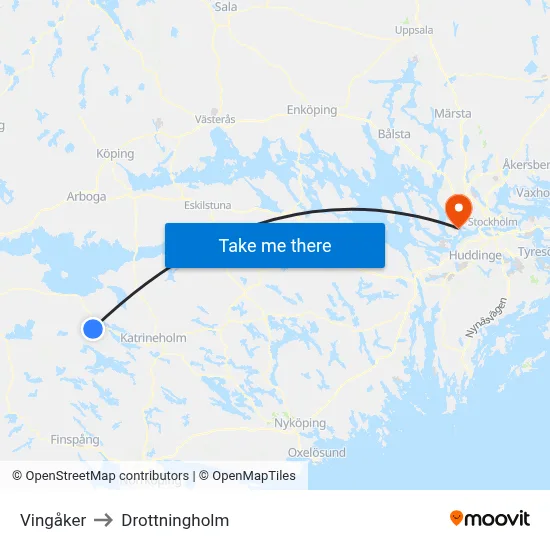 Vingåker to Drottningholm map