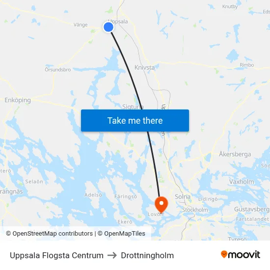Uppsala Flogsta Centrum to Drottningholm map