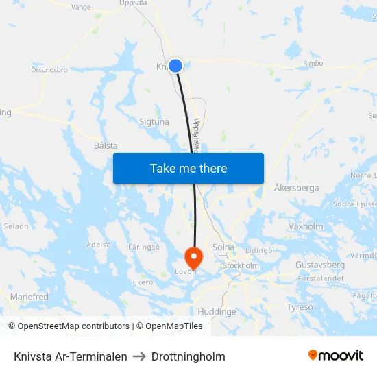 Knivsta Ar-Terminalen to Drottningholm map