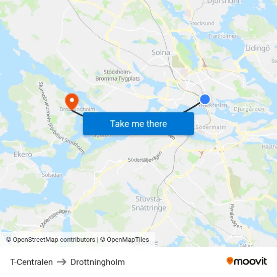 T-Centralen to Drottningholm map