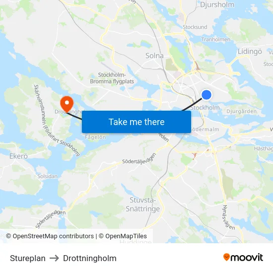 Stureplan to Drottningholm map