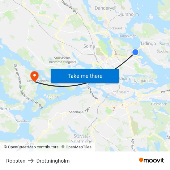 Ropsten to Drottningholm map