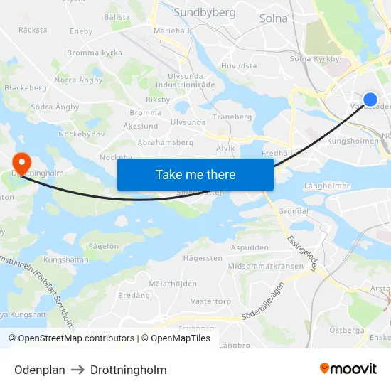 Odenplan to Drottningholm map