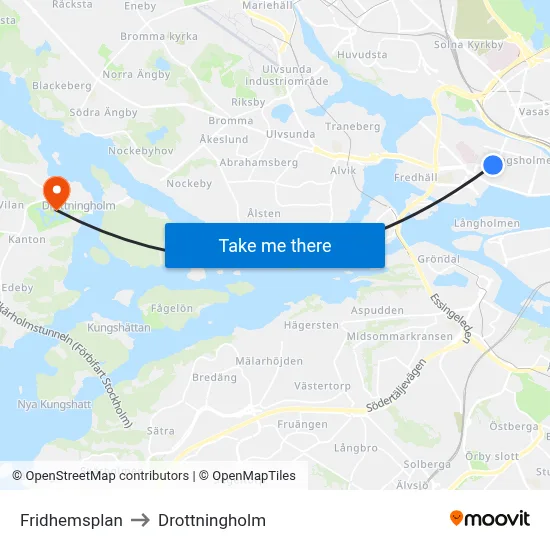 Fridhemsplan to Drottningholm map