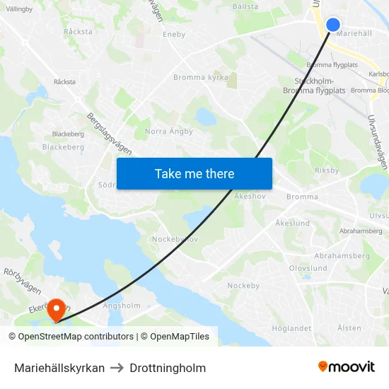Mariehällskyrkan to Drottningholm map