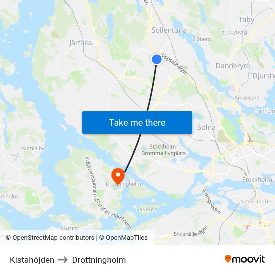Kistahöjden to Drottningholm map