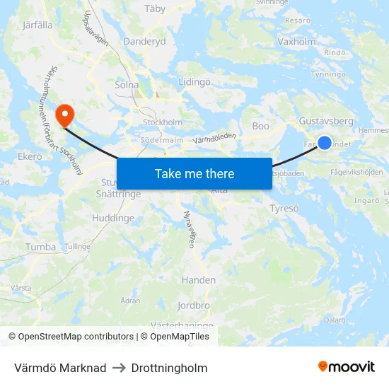 Värmdö Marknad to Drottningholm map