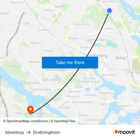 Sörentorp to Drottningholm map