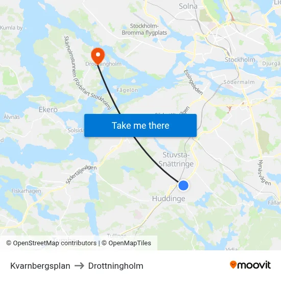 Kvarnbergsplan to Drottningholm map