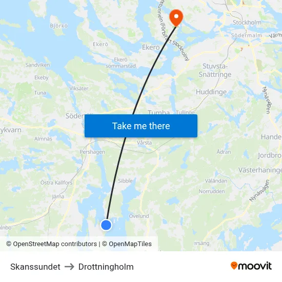 Skanssundet to Drottningholm map