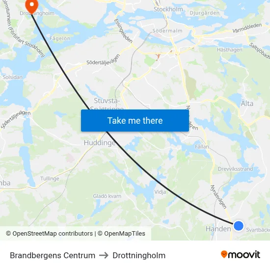Brandbergens Centrum to Drottningholm map
