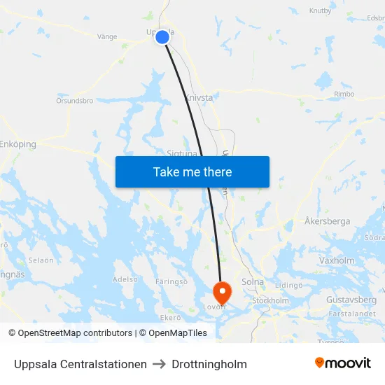 Uppsala Centralstationen to Drottningholm map