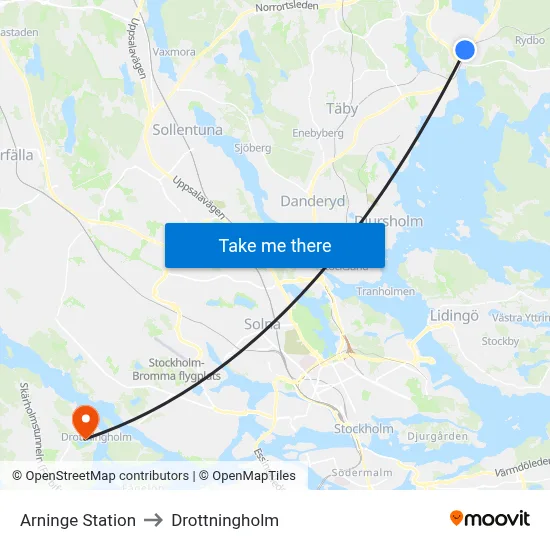 Arninge Station to Drottningholm map