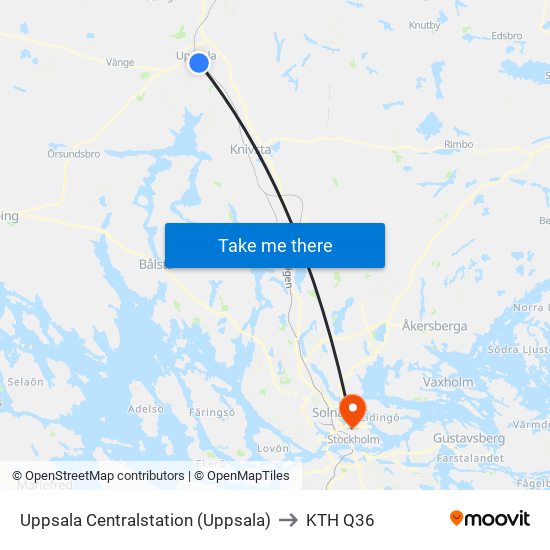 Uppsala Centralstation (Uppsala) to KTH Q36 map