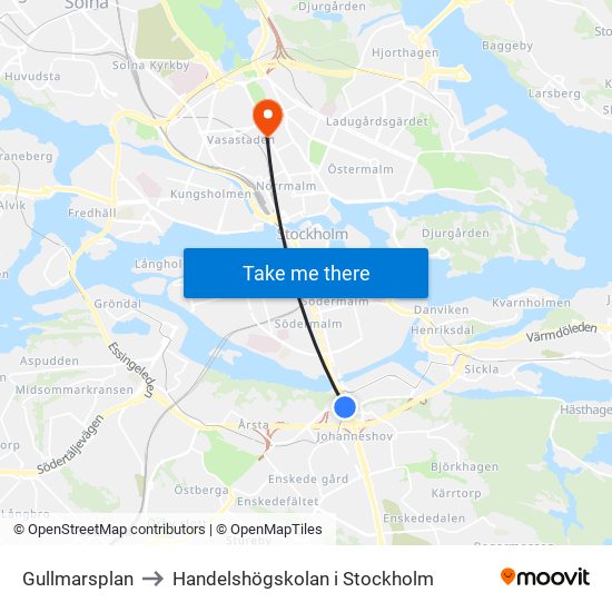 Gullmarsplan to Handelshögskolan i Stockholm map