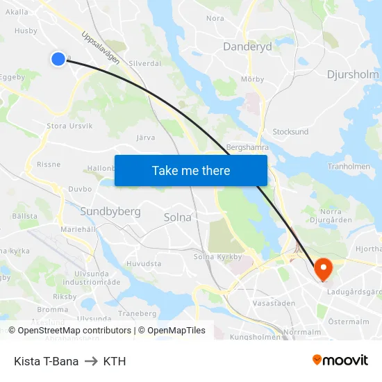 Kista T-Bana to KTH map