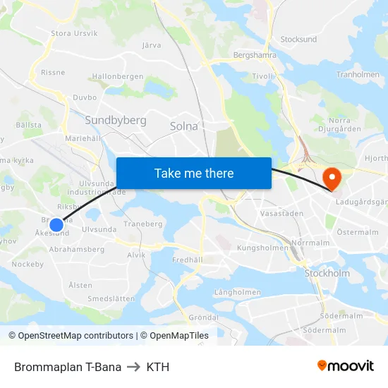 Brommaplan T-Bana to KTH map
