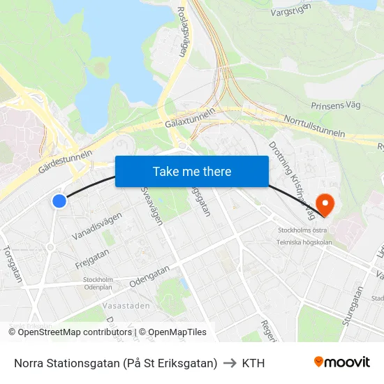 Norra Stationsgatan (På St Eriksgatan) to KTH map