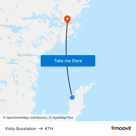 Visby Busstation to KTH map