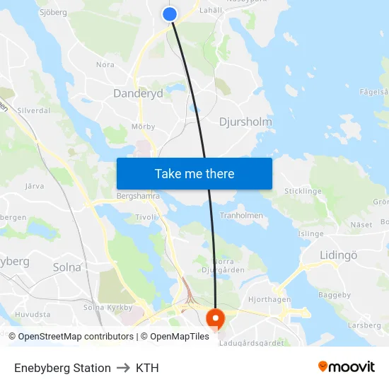 Enebyberg Station to KTH map