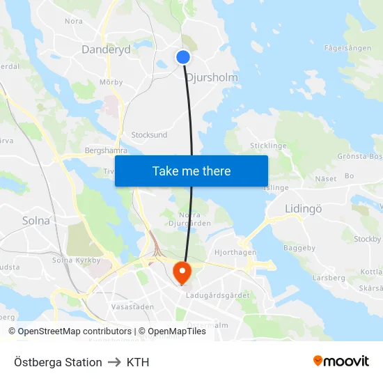 Östberga Station to KTH map