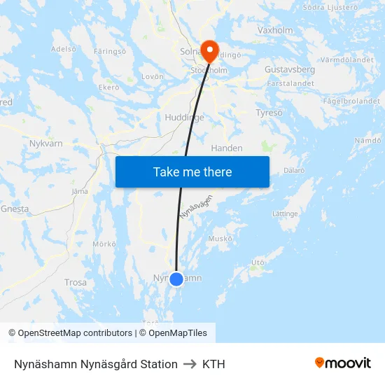 Nynäshamn Nynäsgård Station to KTH map