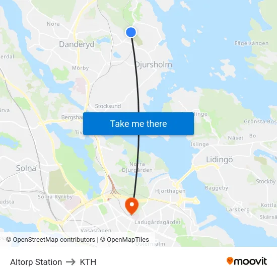Altorp Station to KTH map