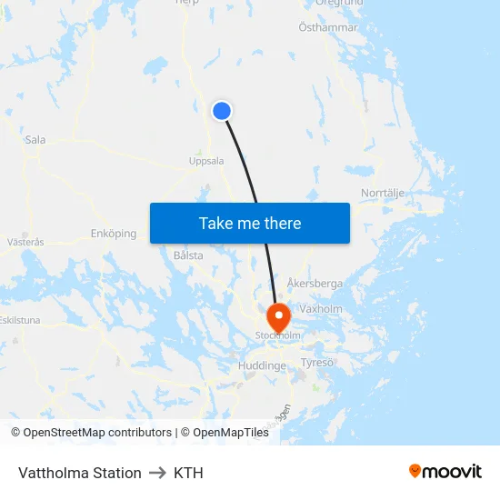 Vattholma Station to KTH map