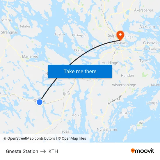 Gnesta Station to KTH map