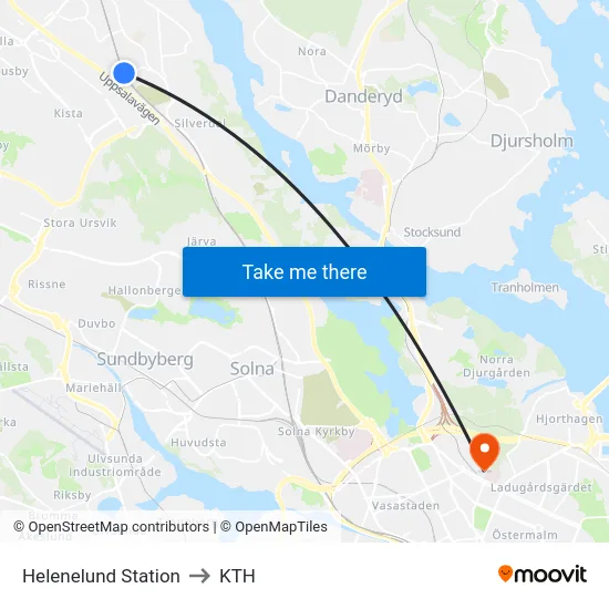 Helenelund Station to KTH map