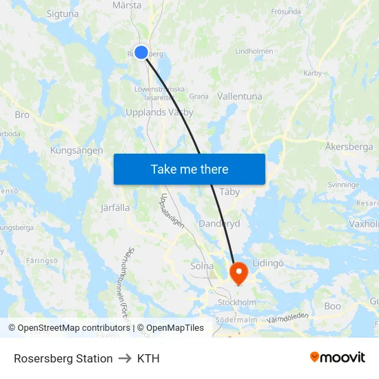 Rosersberg Station to KTH map