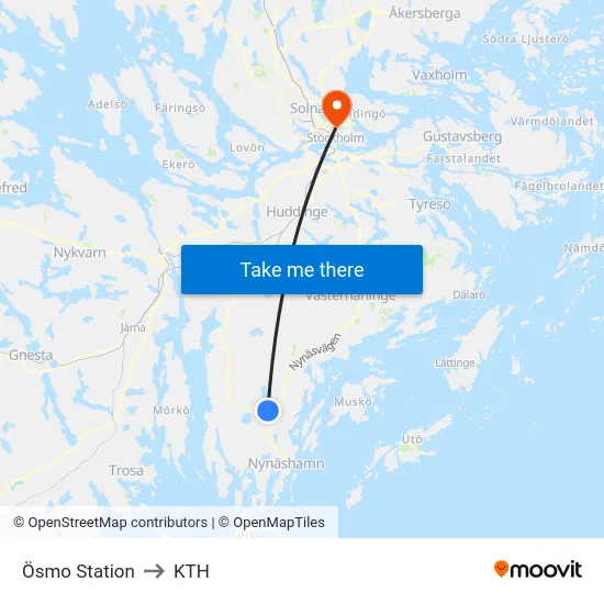 Ösmo Station to KTH map