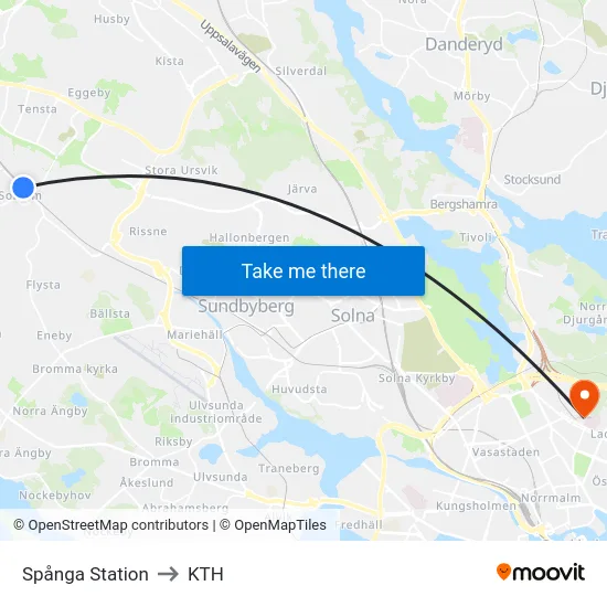 Spånga Station to KTH map
