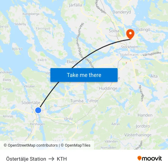 Östertälje Station to KTH map