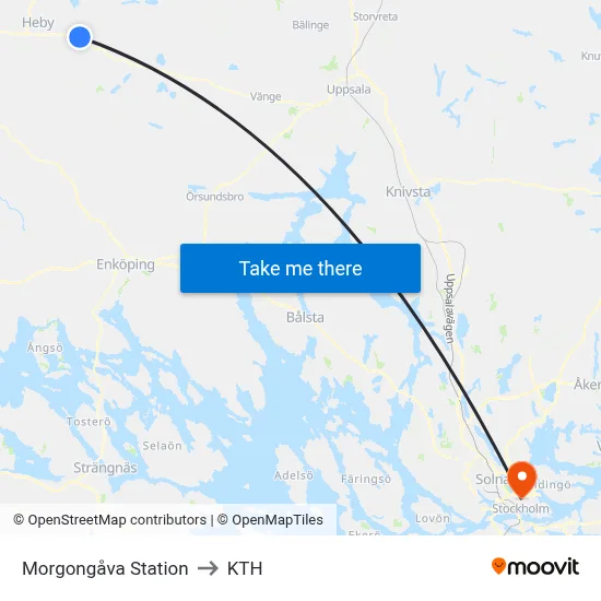 Morgongåva Station to KTH map
