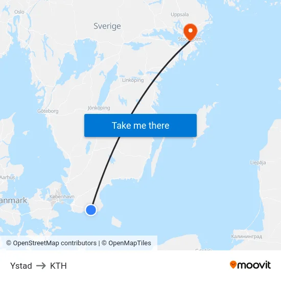 Ystad to KTH map