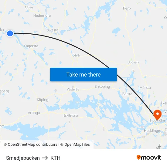 Smedjebacken to KTH map