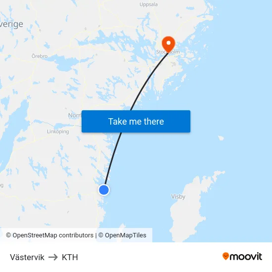 Västervik to KTH map