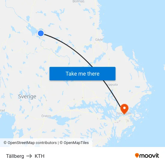 Tällberg to KTH map