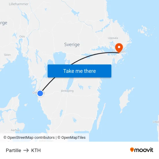 Partille to KTH map